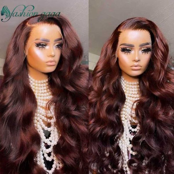 

hair wigs 13x4 reddish brown body wave hd lace front human auburn copper frontal wig #33 dark colored 230412, Black
