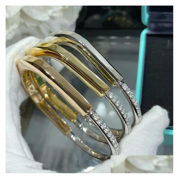

bangle designer lock bracelets set diamonds sier gold bracelet for women luxury jewelry with veet bag drop delivery dhwoy, Black