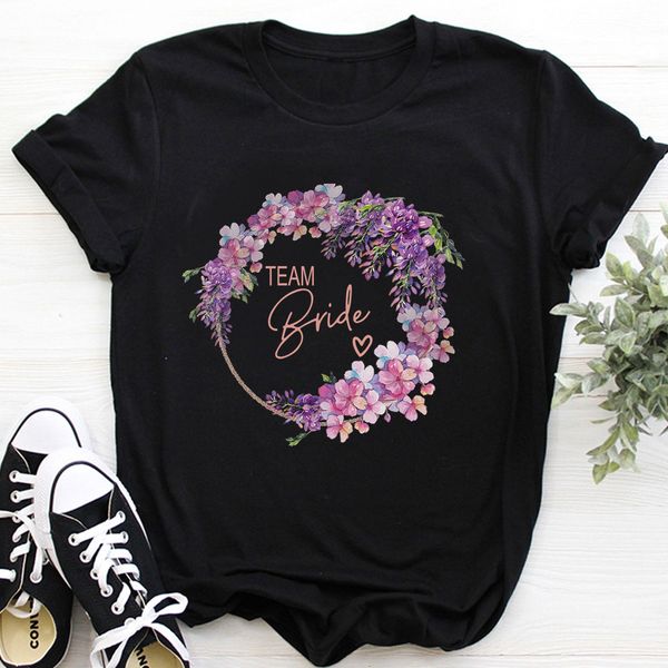 

womens tshirt team bride love heart flower t shirt aesthetic smaid squad tshirt women wedding party tees smaid tshirts 230411, White