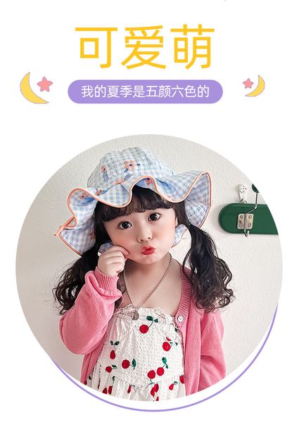 

children's sunscreen hat summer sweet lotus flower print outdoor sunshade hat girls' sun hat t53, Blue;gray