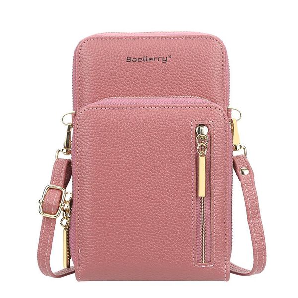 

2023 korea fashion women phone bag with shoulder strap belt pure color body messenger lady long wallet wholesale, Black;red