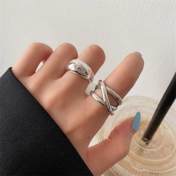 

band rings ventfille 925 sterling silver irregular water droplets cross ring female simple retro style handmade jewelry aa230412