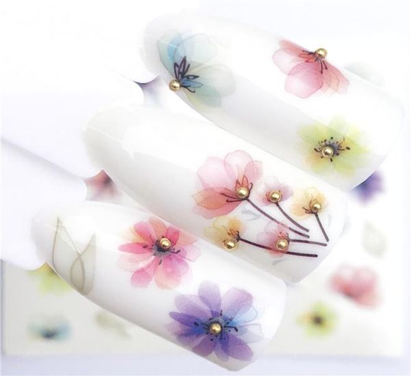 

2021 maple feather flower water transfer nail sticker decals decoration designs diy color decor tip new2696129, Black