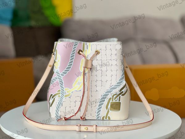 

neonoe mm bucket bag women drawstring bag nautical adjustable strap designer ropes chains plaid check pattern shoulder bags crossbody bag n4