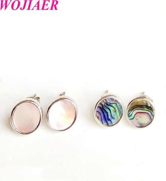 

natural seashell round small stud earrings pink abalone shell pearl white black color simple ear jewelry for women earring gift bv3423854, Golden;silver