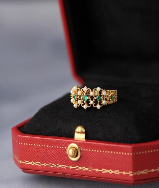 

cluster rings vintage green zircon pearl gold for woman bride wedding luxury fashion knuckle ring female jewelry anniversary gifts3485302, Golden;silver