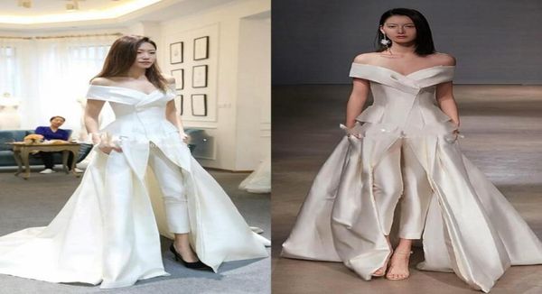 

women jumpsuit with long white evening dresses off shoulder sweep train elegant prom dress party zuhair murad dress vestidos9656961, Black;red