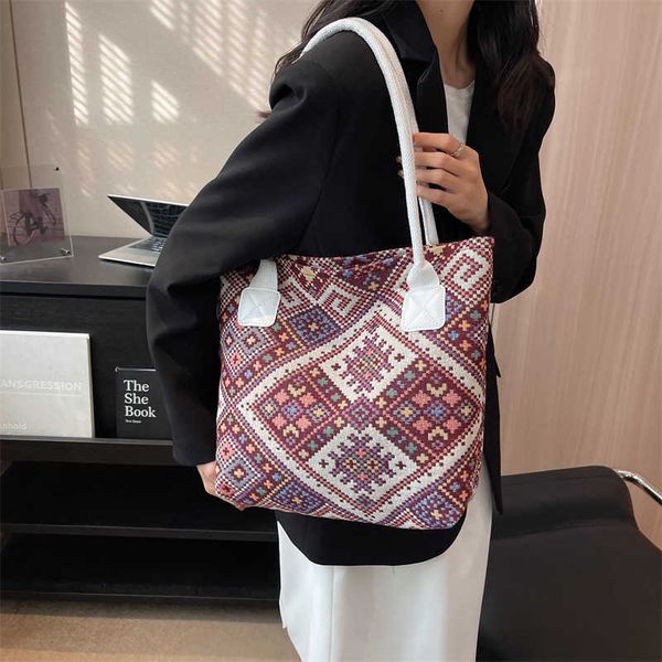 

ethnic style large capacity canvas bag for women 2023 spring new trend fashion commuter bag leisure tote bag 230412