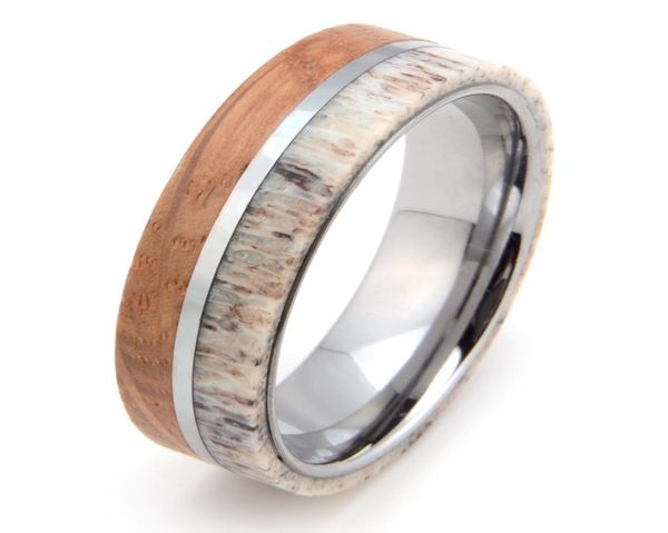 

mens womens 8mm tungsten carbide ring deer antler and whisky barrel wood inlay wedding band comfort fitsize 713include half siz6549891, Slivery;golden