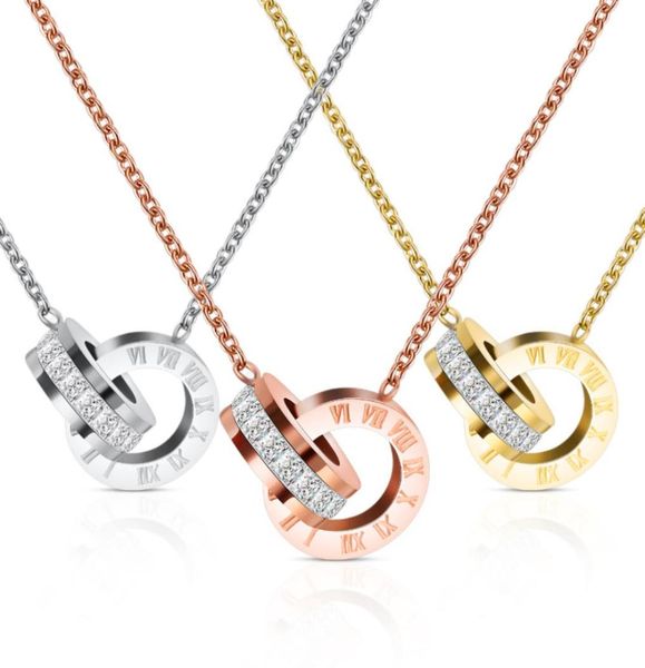 

statement necklace for women jewelry roman numeral titanium steel necklace 18k vacuum plating stainless steel double pendant neckl9263686, Silver