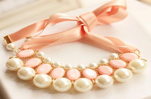 

ladies bib choker jewellery pearl necklace ladies pearl tassel choker statement necklaces gift bijouterie for women christmas gift3903664, Blue;red