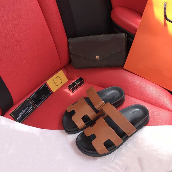 

designer thick chypre slippers classic slides h men women chypre oran slipper open sandals bottom toe flat with box size 35-44 suede sandal, Black