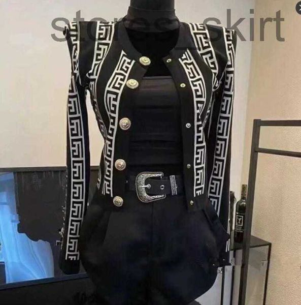 

women's sweaters designer geometric pattern shoulder pads knitted short cardigan women single breasted contrast color button knitted sw, White;black