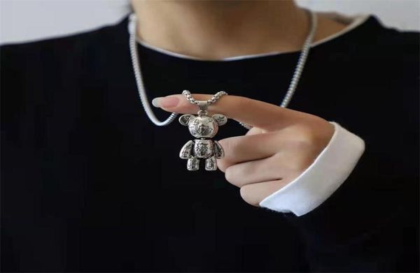

movable alphabet graffiti bear necklace male trendy hiphop punk couple long sweater chain sweater pendant pendant simple stainles7713070, Silver