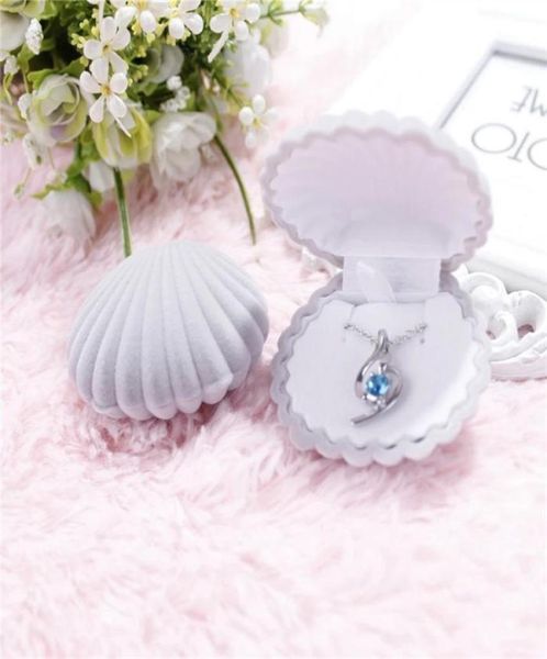 

5 color velvet shell shape jewelry boxes for pendant necklaces women luxury wedding engagement gift case packaging display 92 m28981154, Black;white