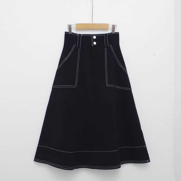 

size high large waisted a-line half mid length women's autumn new versatile and slim swing pleated umbrella skirt, Black