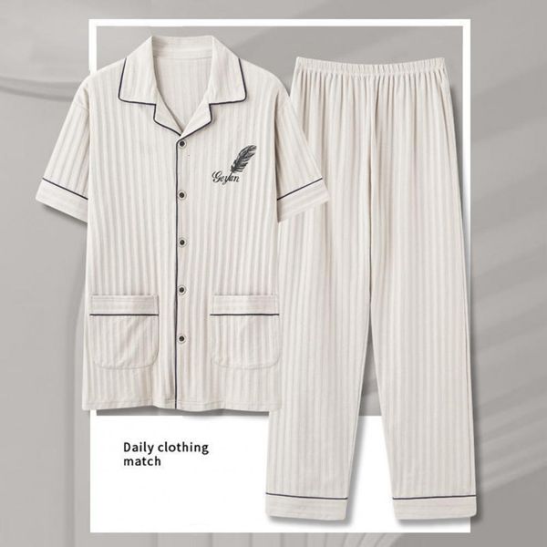 

men's sleepwear m3xl summer elegant pyjamas knited cotton pajamas sets long pants night pijamas plus size homewear 23412, Black;brown