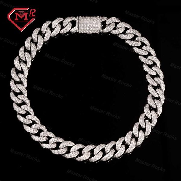 

hip hop 3rows 20mm iced miami cuban chain 925 sterling silver iced out mens moissanite chain
