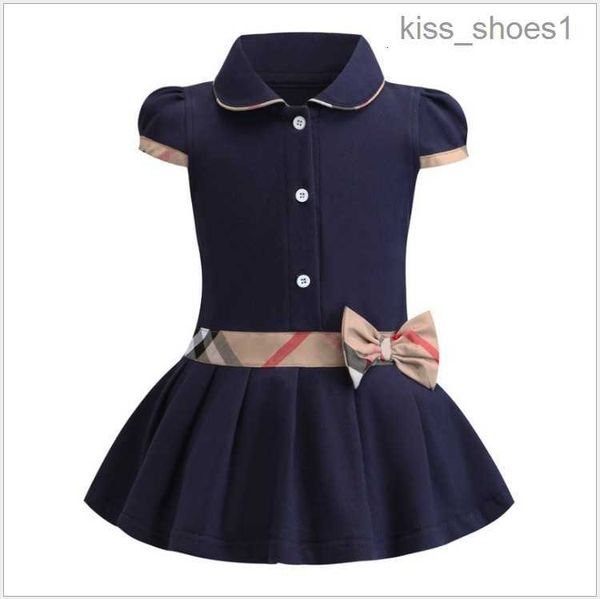 

retail baby girls princess dress kids lapel college style bowknot short sleeve pleated polo shirt skirt children summer casual dresses, Red;yellow