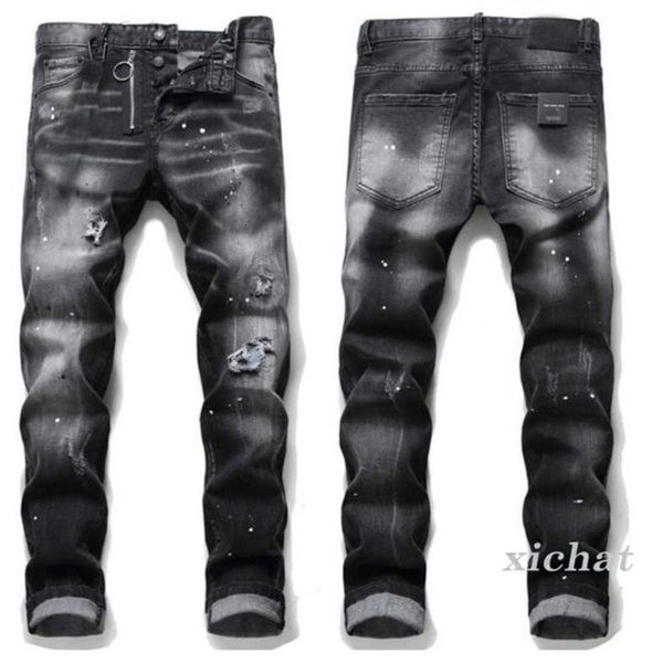 

men's jeans men slim fit ripped badge hole destroyed skinny straight leg washed frayed motocycle denim pants hip hop stretch biker dist, Blue