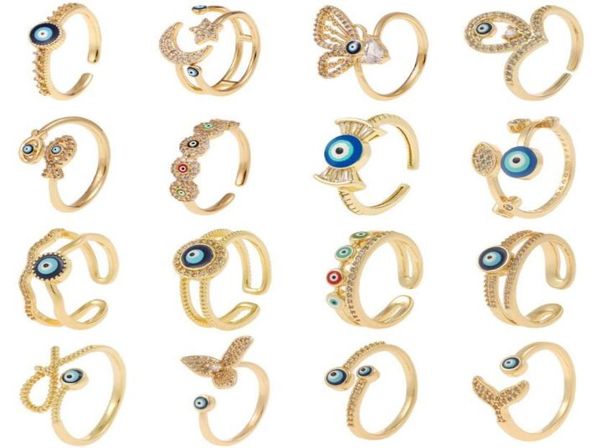 

gold evil blue eye rings zircon adjustable simple style tail ring copper dripping oil jewelry ring gift for women girls8078882, Silver