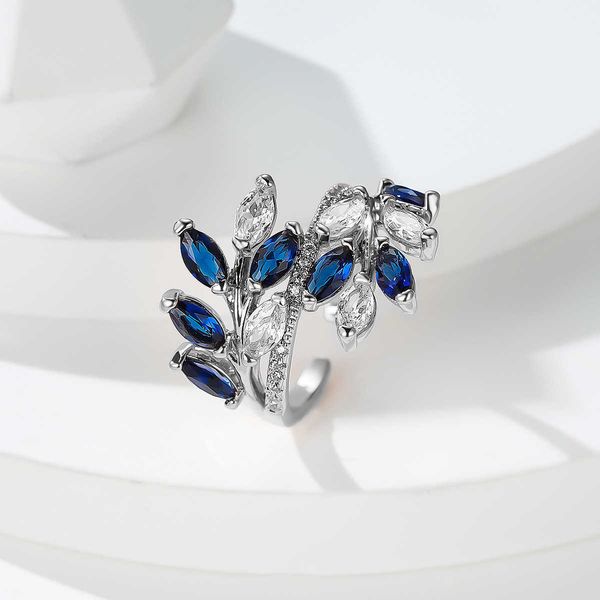 

band rings mother day marquise cut royal blue zircon leaf rings for women silver color boho cocktail ring wedding bands charm jewelry gifts