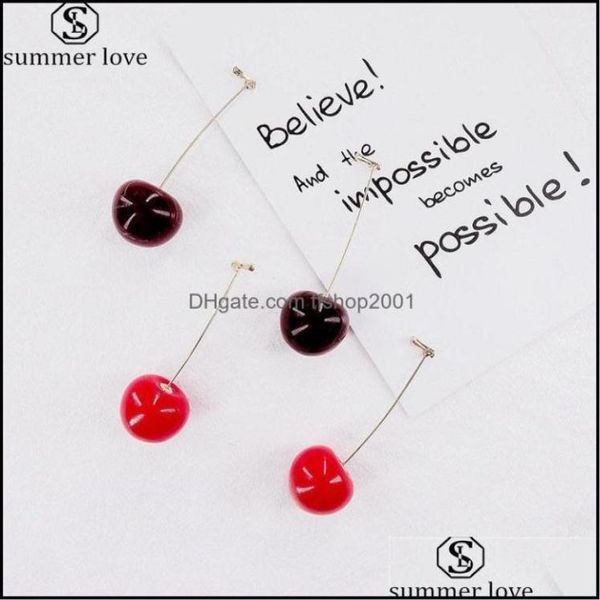 

stud earrings jewelry fashion 3d red cherry drop cute fruit gold dangle charm gift for women girls dho907111157, Golden;silver