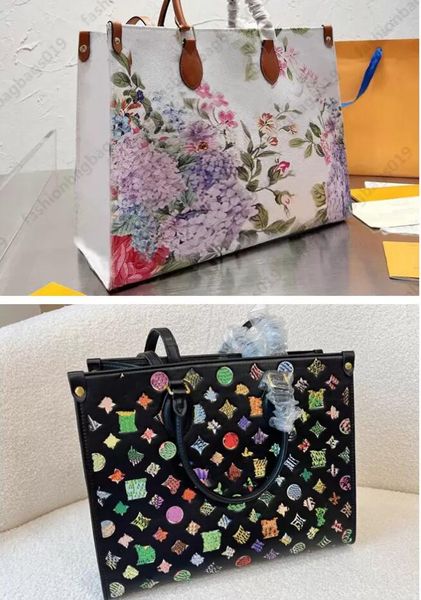 

23ss autumn onthego bag flowers gradient nicolas ghesquiere mm pm totes womens designer black colorful canvas leather handbag large capacity