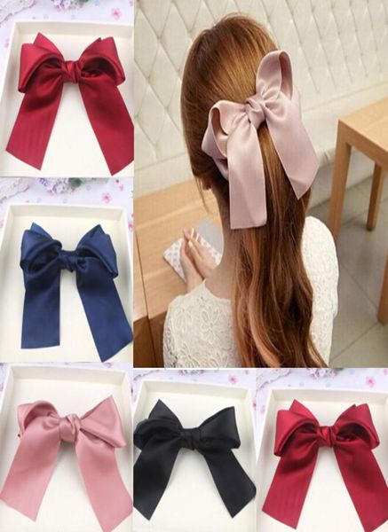 

10off fashion women girls lovely large big satin hair bow hair flowers clips boutique ribbon hair accessories 10pcslot5467584, Slivery;white