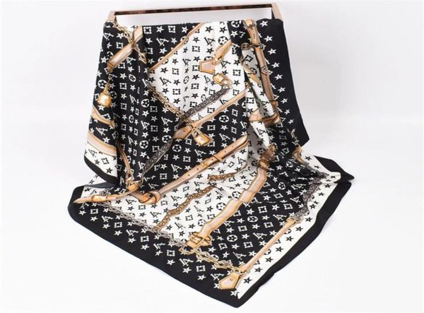 

fashion lady039s alphabet print scarf beautiful versatile black white silk scarves satin scarves 90 large square scarfs female5813186, Blue;gray