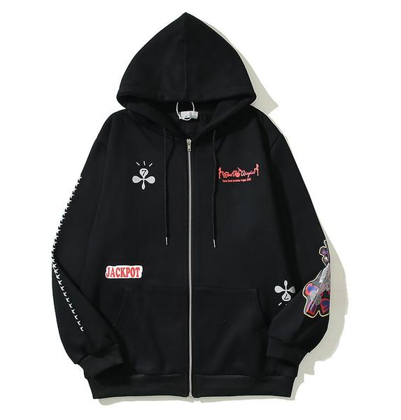 

qw73 black ziu up mens hoodie fleece jumper designer hoodies streetwear jackpot cardigan sweatshirt men's clothing