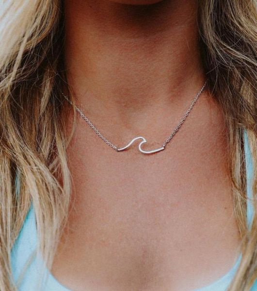 

new stainless steel wave necklace pendant beach surfer jewelry for women ocean wave charm choker necklaces collar7028476, Silver