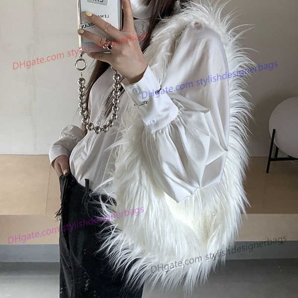 

totes haex y2k faux fur solid women's bag 2022 trend individuality winter plush shoulder bags female fashion new design bolso mujer 412