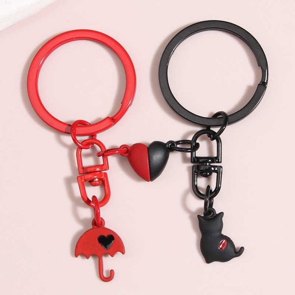 

key rings cute enamel keychain umbrella cat key ring heart magnetic button key chains friendship gifts for women men diy handmade jewelry aa, Slivery;golden