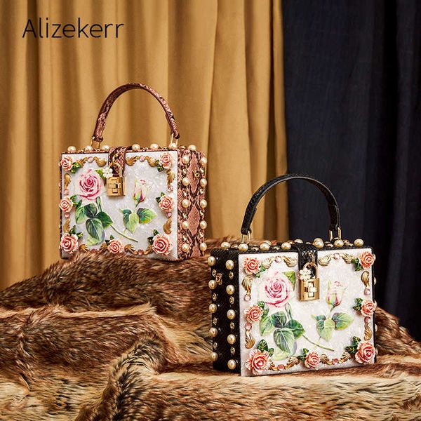 

evening bag snakeskin pattern box clutch bags women elegant retro 3d floral di