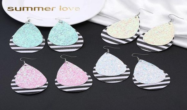 

colorful classic glitter waterdrop pu leather earring for women personalized double layer design jewelry statement dangle earrings2304983, Silver
