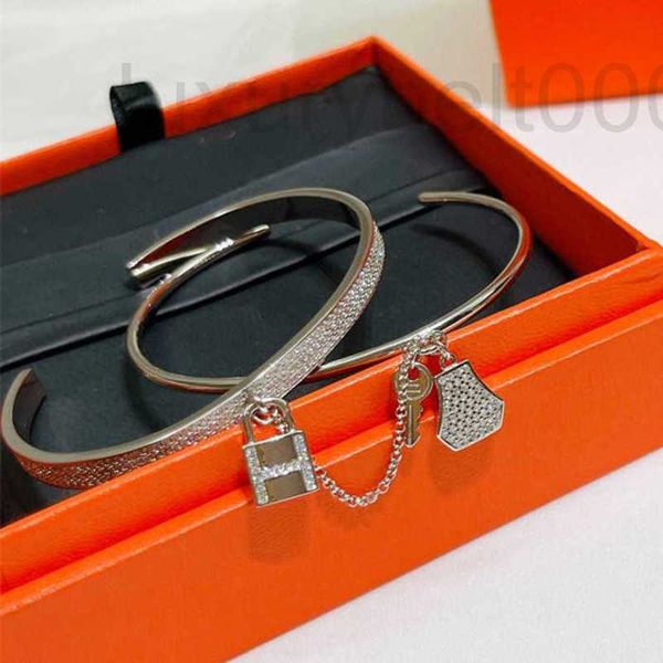 

designer women bracelet full diond luxury 925 sterling silver plated 18k gold key lock head h letter pig nose double bracelet female, Black