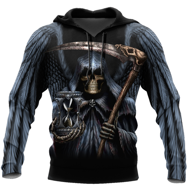 

men's reaper and sickle 3d printed hoodie autumn zipper hoodie casual hip hop harajuku long sleeve sweatshirt, Black