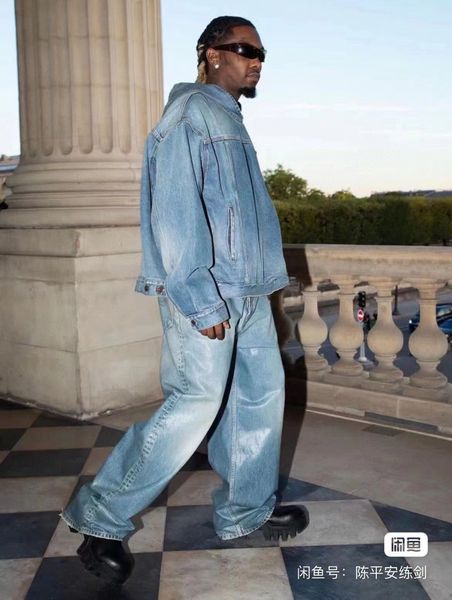 

2023ss paris italy skinny jeans casual street fashion pockets warm men women couple outwear lxs-l, Blue