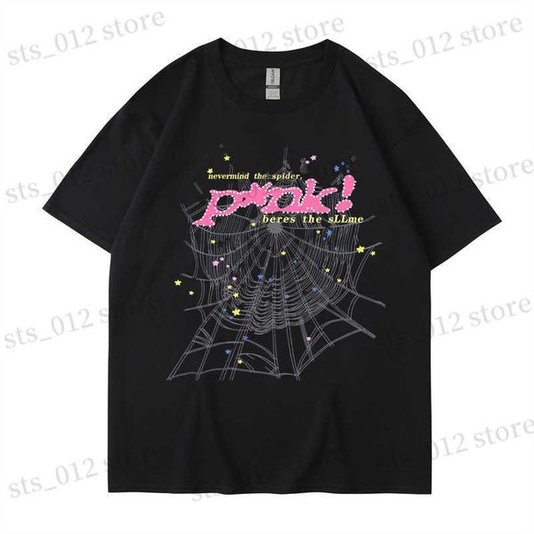 

men's t-shirts summer new trend street fashion spider web 555 print 2d loose short sleeve t230412, White;black