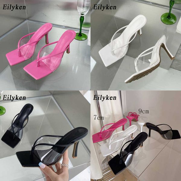 

sandals fashion pvc transparent women slippers square pinch toe thin high heel narrow band party dress mules pump slides shoes 230316, Black