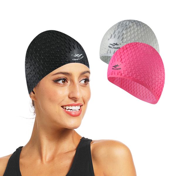 

swimming caps silicone swimming cap men women plus size adults swimming hat high elastic ear protection long hair sports ultrathin caps 2304