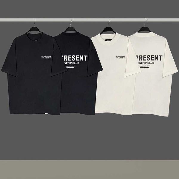

men's t-shirts represent t shirts represent 2021 new letter slogan trendy loose fashion brand fog high street short sleeve t-shirt, White;black