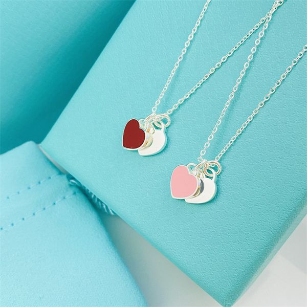 

custom jewelry double heart necklaces designer chain womens mens bracelet earring set t brand silver chains lovers gifts luxury love necklac