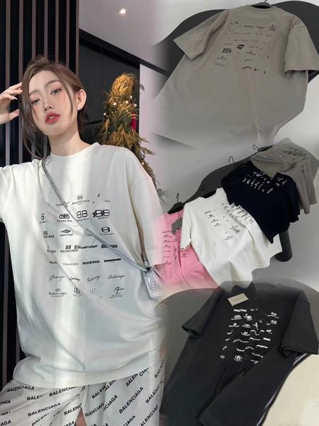 

early spring high edition b classic pullover round neck loose cotton casual t-shirt printed short sleeve, White
