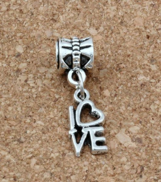 

mic 50pcs lot dangle ancient silver love charms big hole beads fit european charm bracelet jewelry 8 x26mm1563341, Bronze;silver