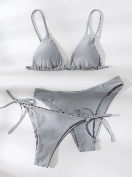 

women's swimwear gossina bandage bikini halter swimsuit grey beach bathing suit low waist mujer thong biquinis three pieces 230411, White;black