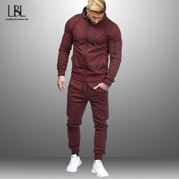 

men s tracksuits mens autum winter sport hoodied trends solid fitness zipper hoodies sweatpants male slim casual fashion 2023 230411, Gray