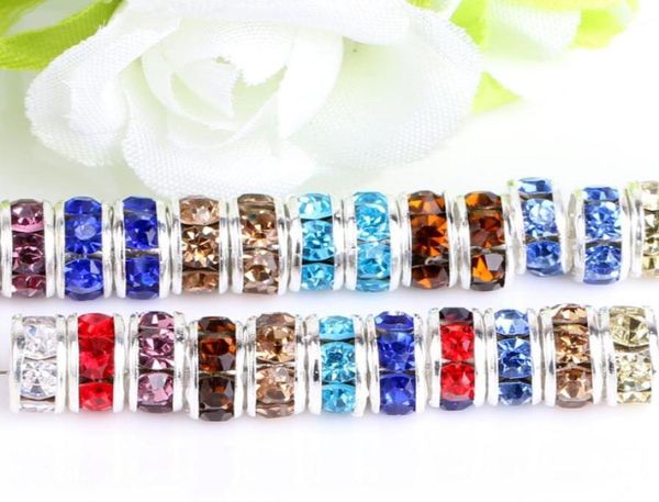 

loose bead for european bracelets findings mixed multicolor rhinestone silver plated big hole crystal zircon beads spacer 6mm 8mm 6980758