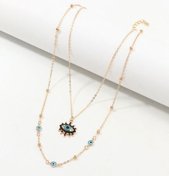 

double layers blue evil eyes pendant necklace rhinestone boho luck necklae jewelry for women gifts6381673, Silver